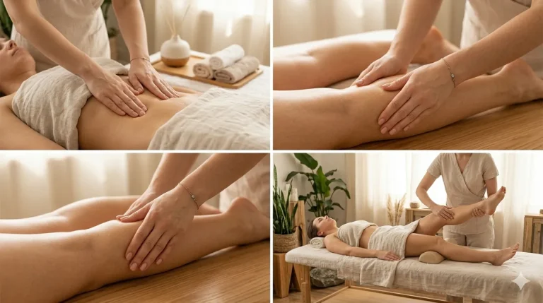 Séance de drainage lymphatique manuel du ventre et des jambes